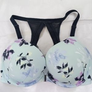 New Cacique Boost Plunge 38ddd Pale Mint Green Floral Black Racer Back